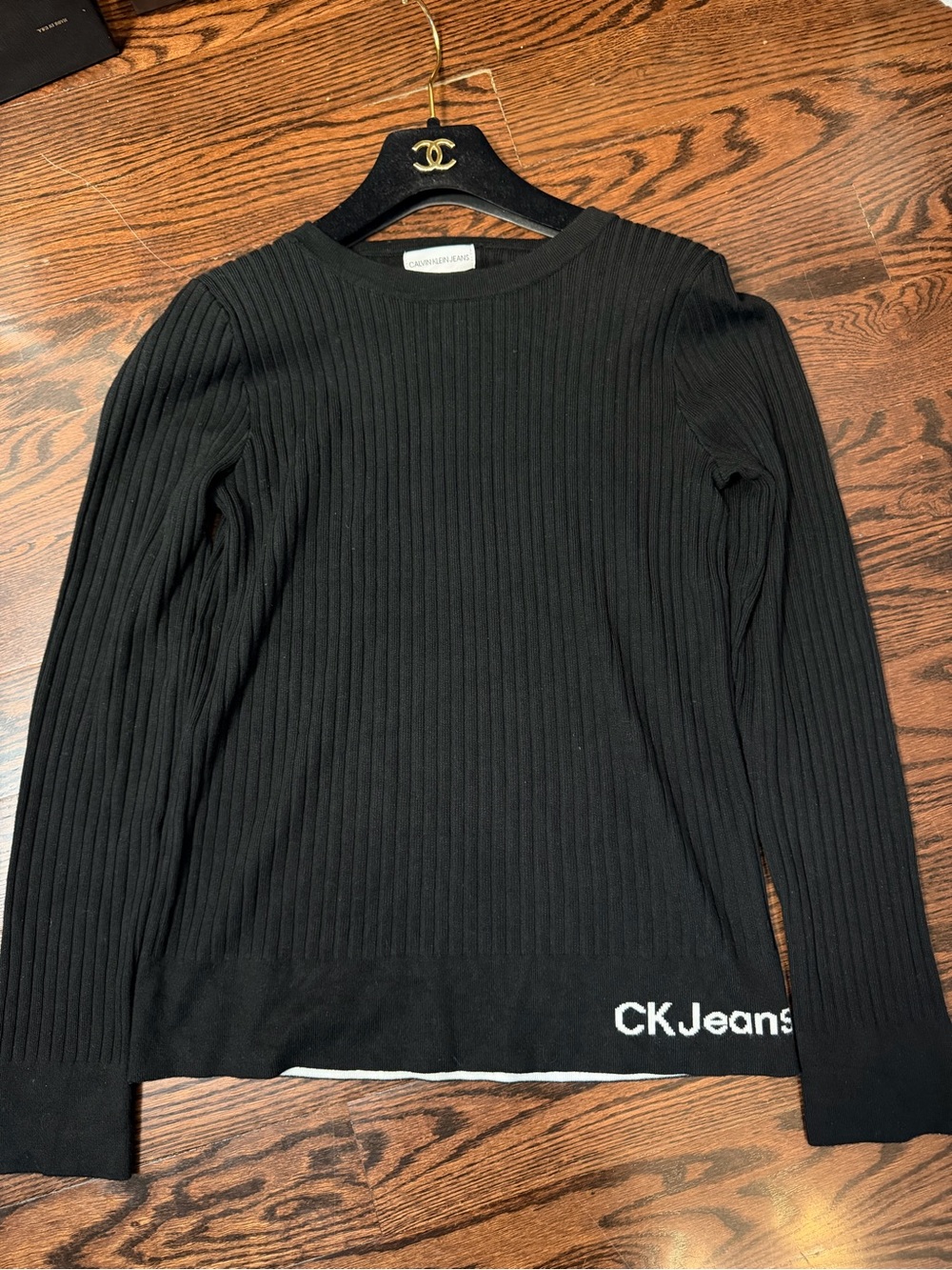 Calvin Klein Jeans Black Ribbed Crewneck Sweater S